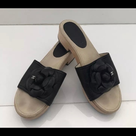 CHANEL Shoes - Authentic Chanel Black Camelia Clogs size 36/6 wow